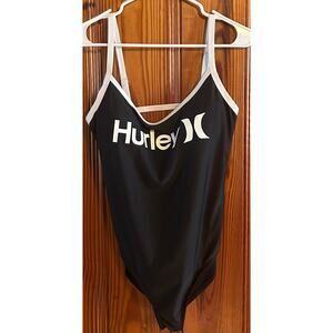 Hurley women’s Black/White One Piece Swimsuit Built in Bra Sz Large